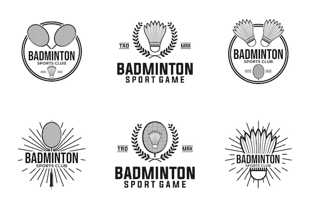 badminton vector grafische sjabloon collectie set illustratie van sporttoernooi in retro stijl