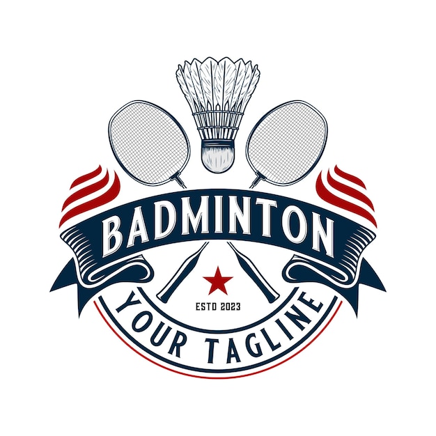 badminton vintage logo-ontwerp perfect voor teambadmintonclub of badmintonkampioenschap