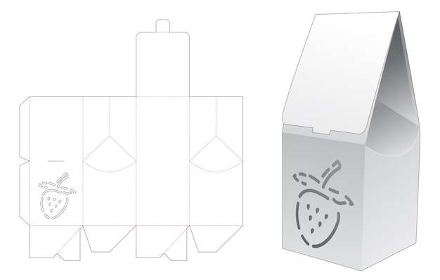 Bag box with strawberry shaped stencil die cut template