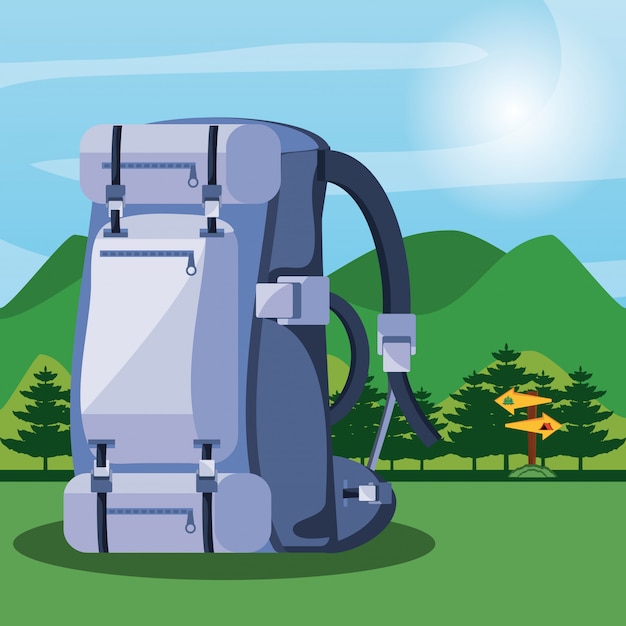 bag of camping with landscape
