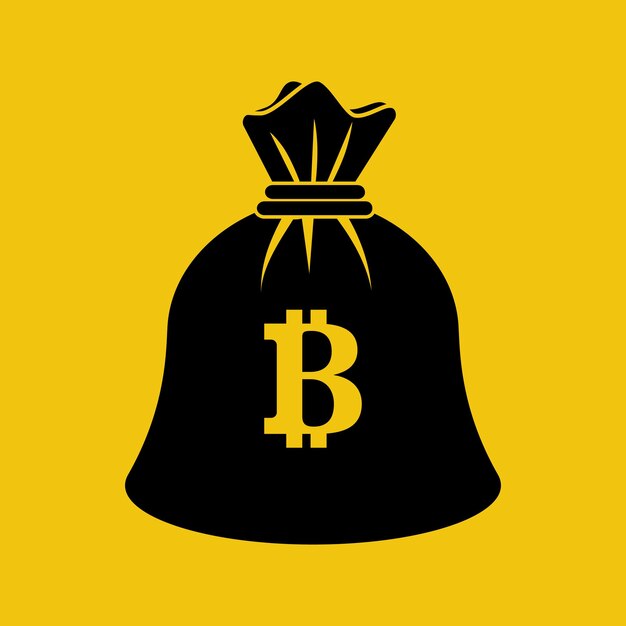 Icona nera bitcoin borsa moneta Vettore Premium
