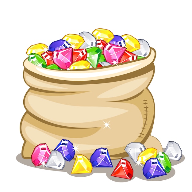 Vettore borsa piena di pietre multicolori diamanti