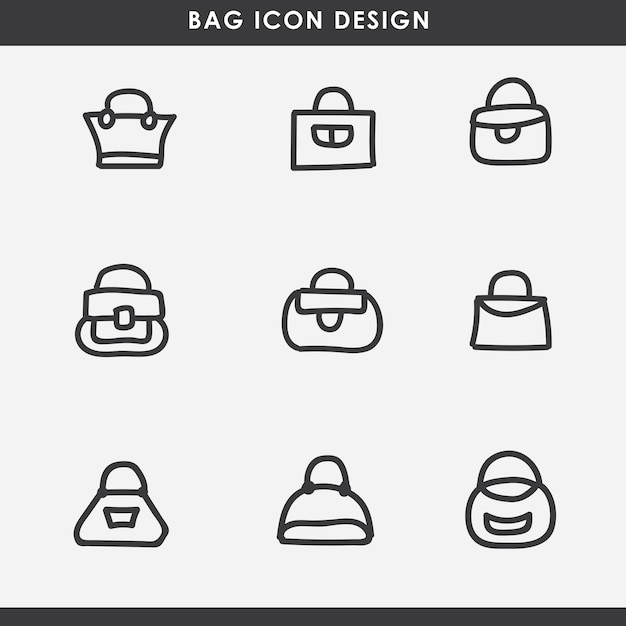 The bag icon design template, with a hand drawn black line style, is suitable for your design needs.