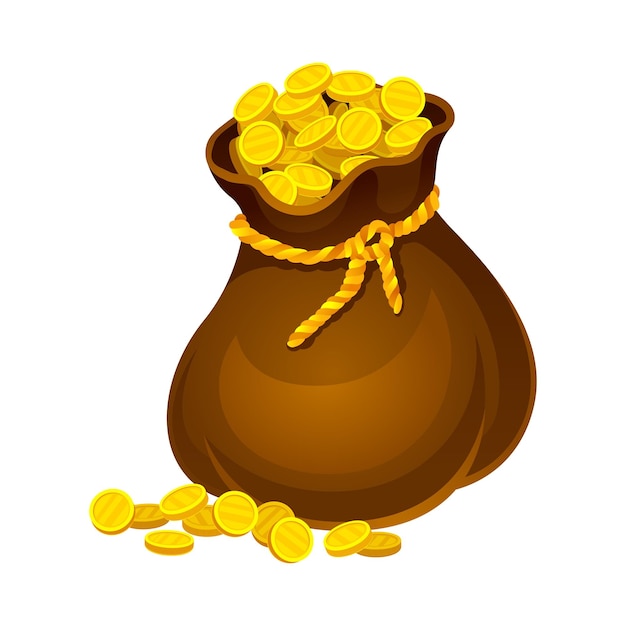 Vector bag or sack full with golden coins vector illustration