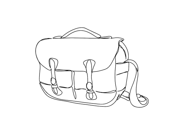 Сумка, школьная сумка, рюкзак, женская сумка, однолинейный рисунок продолжает линейную векторную иллюстрацию