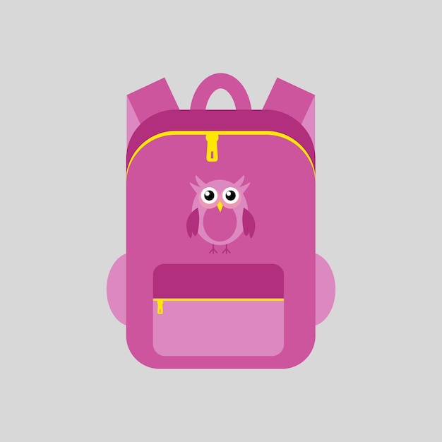 Bag school flat isolated on grey background Pink backpack with owls icon cartoon