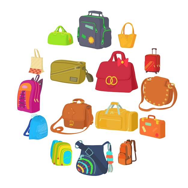 Bag types icons set, flat style