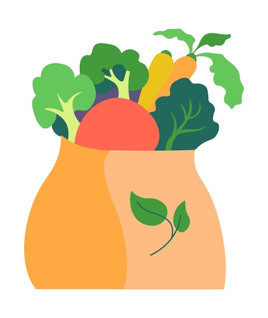 Bag with vegetables vegan veggies menu vector