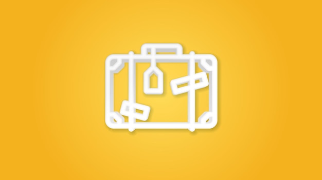 Bagage, koffer, reistas met stickers 3d realistisch lijnpictogram. vector illustratie