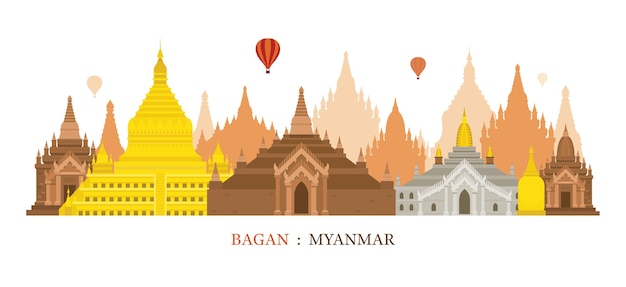 Vector bagan myanmar skyline oriëntatiepunten