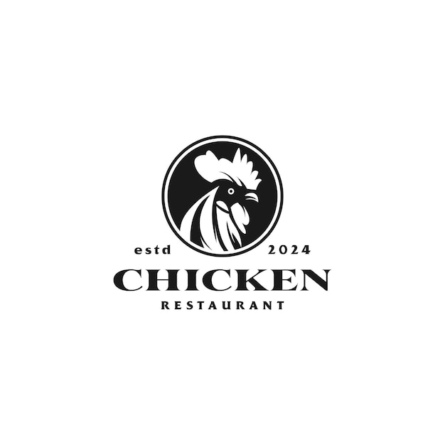 Bagde Vintage Chicken Head Design Fried Chicken Restaurant Logo