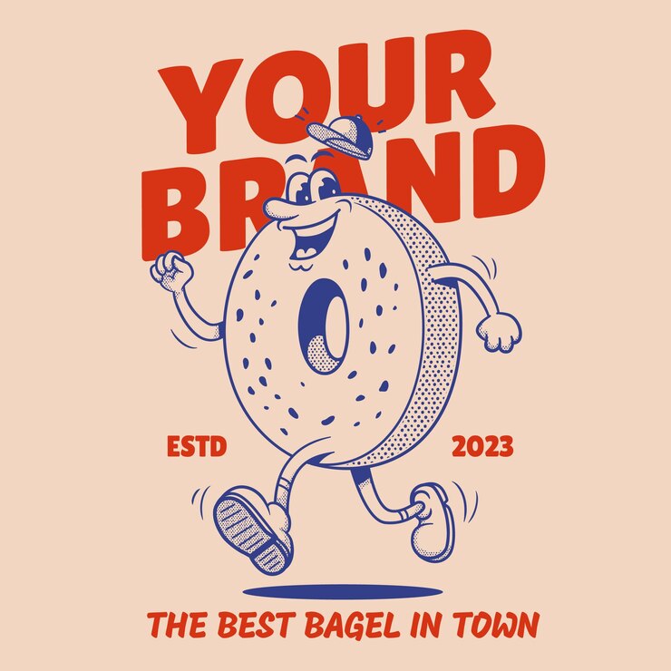 Vector bagel bread character retro mascot character