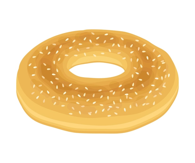 Bagel Bun with Sesame Isolated on White Background Vector Item