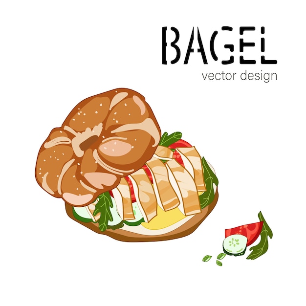 Bagelsandwich met roomkaaskipgroenten en rucola geïsoleerd op een whitevector-ontwerp