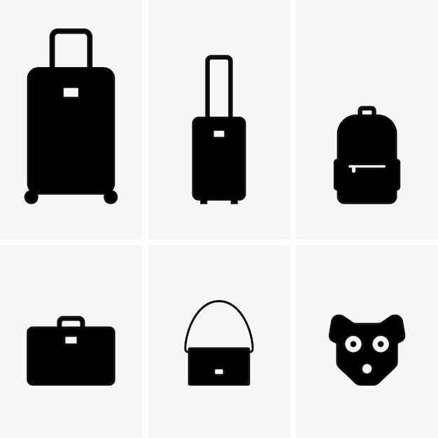 Simboli di bagagli, bagagli a mano e animali