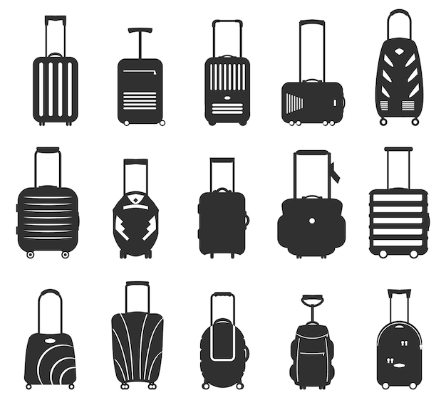 Baggage set icon luggage isolated Vector Silhouettes