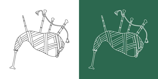 Bagpipes line drawing cartoon style Musical instrument Scottish bagpipe clipart drawing linear