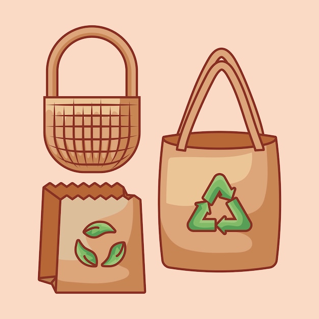 Bags paper with basket ecological and ribbon