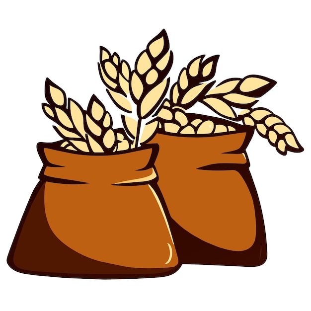 Vector bags of wheat or rye and flour illustrations set