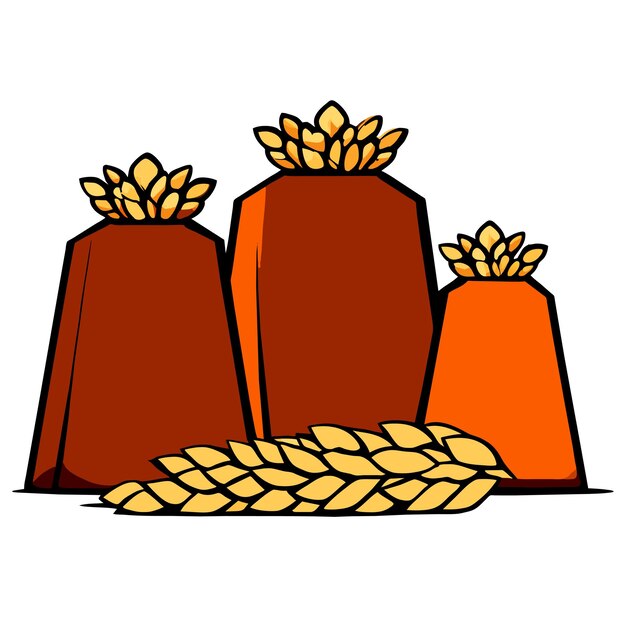 Bags of wheat or rye and flour illustrations set