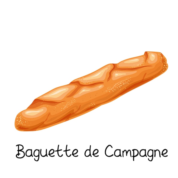 Багет де кампань, значок хлеба. Французские хлебобулочные изделия цветные иллюстрации.