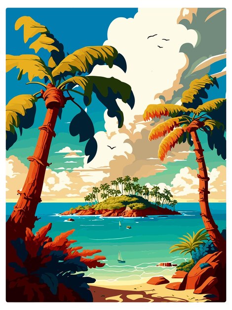 Bahamas Caribbean Vintage Travel Poster Souvenir Postcard Portrait Painting WPA Illustration