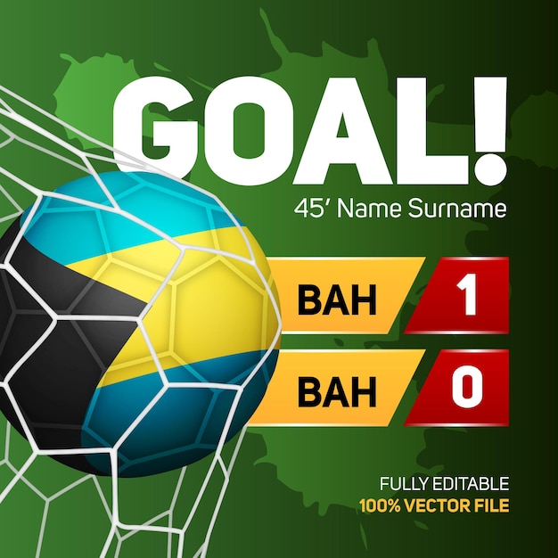 Bahamas flag football soccer ball mockup scoring goal scoreboard banner 3d vector illustration