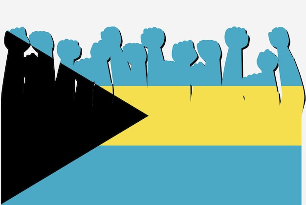 Bahamas flag with raised protest hands vector country flag logo Bahamas protesting concept