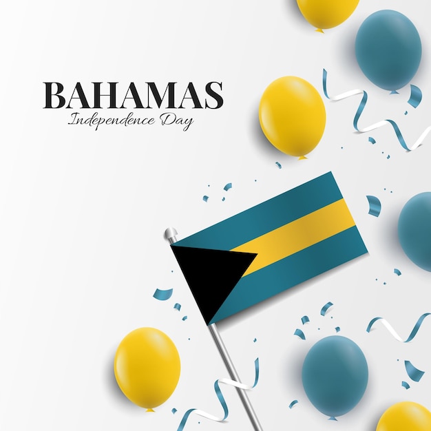 Vettore sfondo del giorno dell'indipendenza delle bahamas con bandiere di palloncini