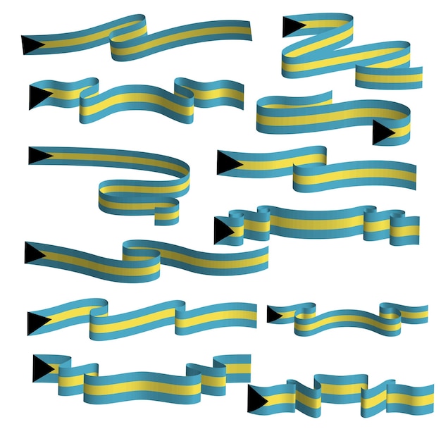 bahamas ribbon flag vector element bundle set