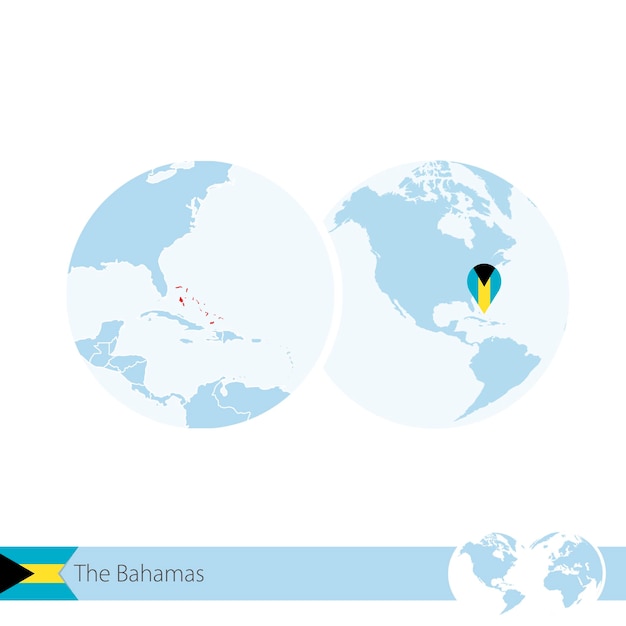 The Bahamas on world globe with flag and regional map of The Bahamas. Vector Illustration.