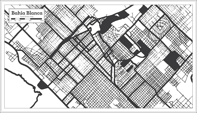 Vector bahia blanca argentina city map in black and white color in retro style isolated on white