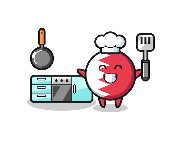 Bahrain flag badge character illustration as a chef is cooking