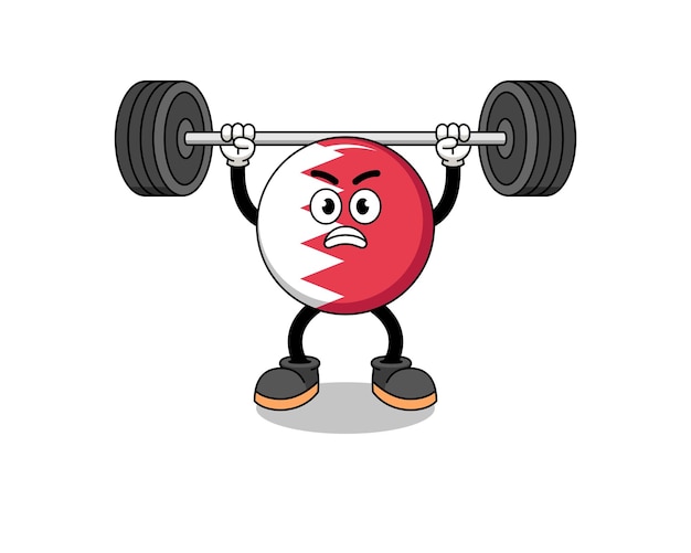 Bahrain flag mascot cartoon lifting a barbell