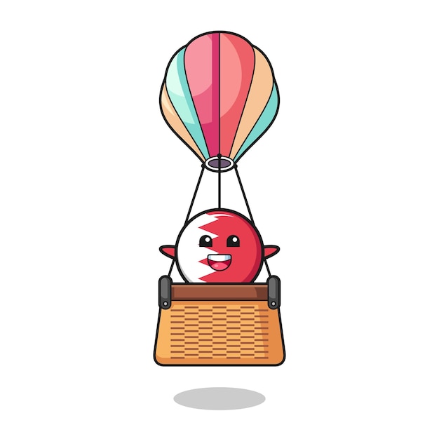 Bahrain flag mascot riding a hot air balloon