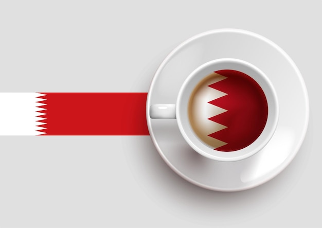 Флаг бахрейна с чашкой вкусного кофе на вид сверху