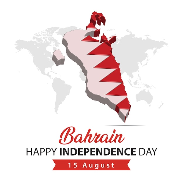 Vettore rendering 3d del giorno dell'indipendenza del bahrain illustrazione del giorno dell'indipendenza del bahrain con mappa 3d e bandiera