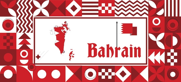 Vettore mappa della bandiera del bahrain giornata dell'indipendenza geometrica designo di sfondo astratto del paese