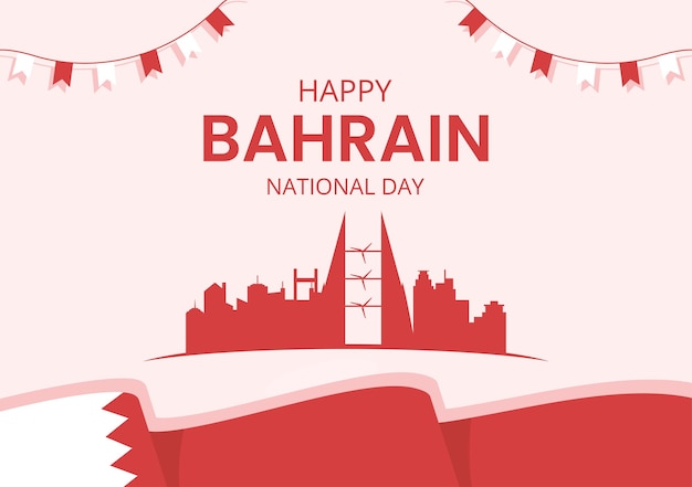 Bahrain National Day or Independence Template Hand Drawn Cartoon Flat Illustration