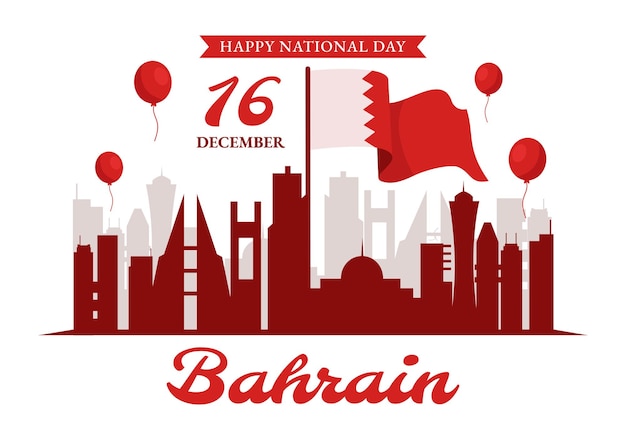 Illustrazione vettoriale della festa nazionale del bahrain il 16 dicembre con bandiera ondulata in festa patriottica