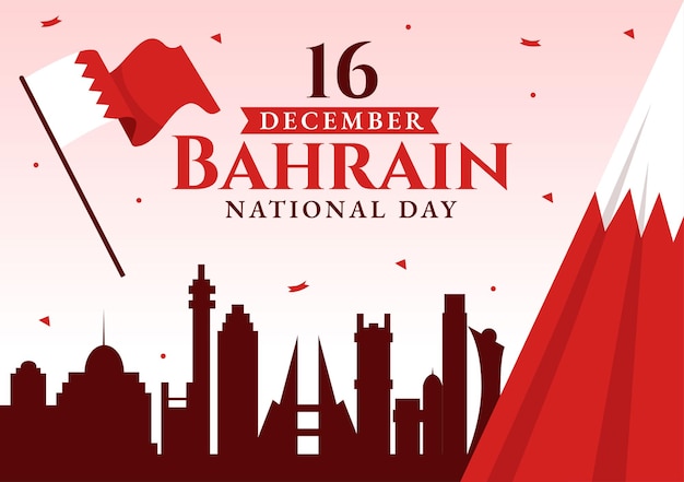 Illustrazione vettoriale della festa nazionale del bahrain il 16 dicembre con bandiera ondulata in festa patriottica