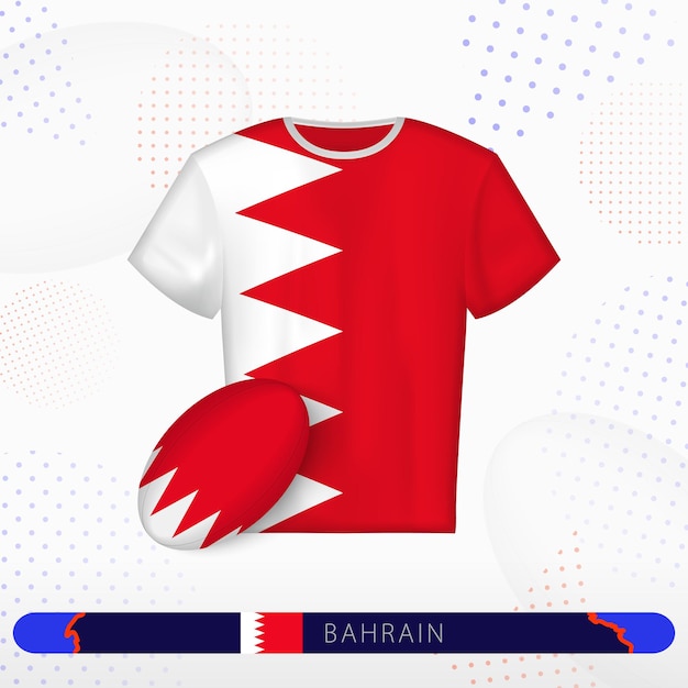 Maglia da rugby del bahrein con pallone da rugby del bahrein su sfondo sportivo astratto