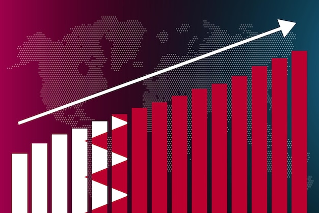 Vector bahrein staafdiagram grafiek, stijgende waarden, landstatistieken concept, bahrein vlag op staafdiagram