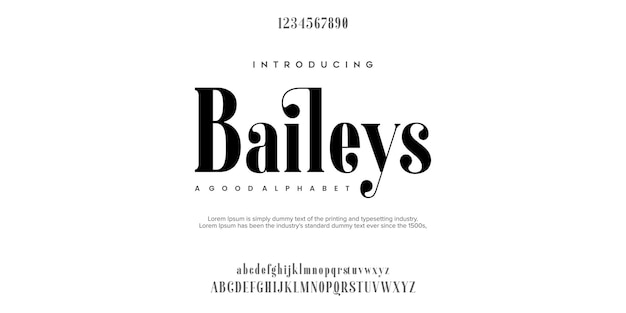 Классический дизайн шрифта baileys serif векторная иллюстрация букв алфавита