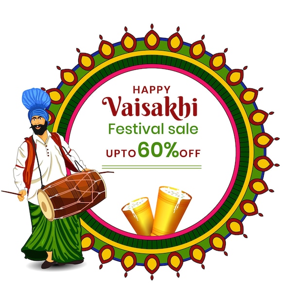 Baisakhi happy baisakhi happy vaisakhi achtergrond met punjabi karakter ontwerp verkoop concept