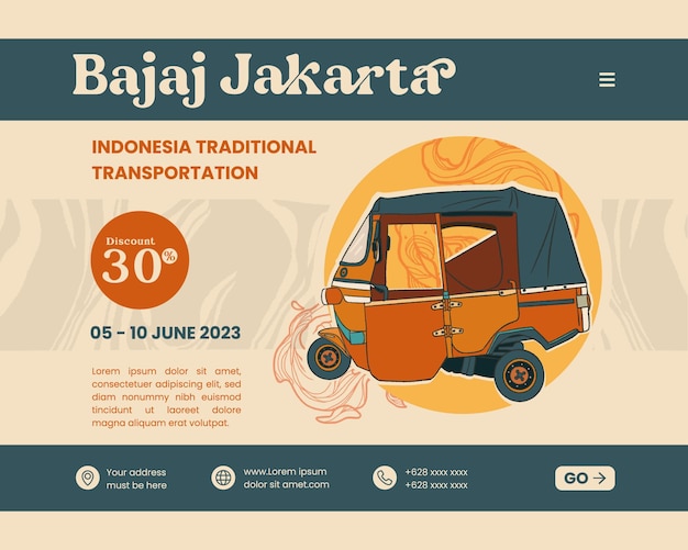 Bajaj Jakarta handgetekende illustratie Indonesische traditionele transport