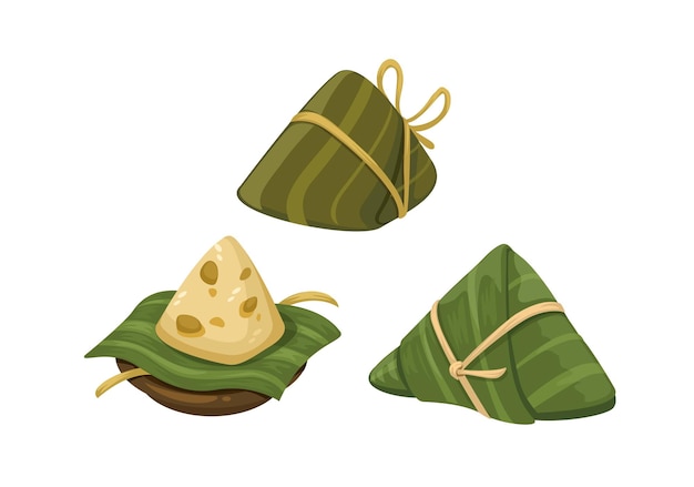 Bakcang aka Zongzi или Sticky Rice Dumpling Азиатский набор символов еды Иллюстрация мультфильма Вектор