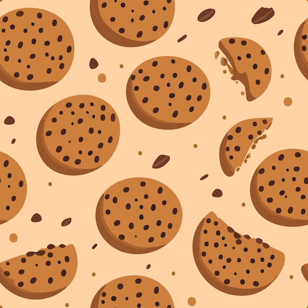 ベクトル チョコレートチップクッキーのパターンデザイン シームレスクッキーパターンのデザイン