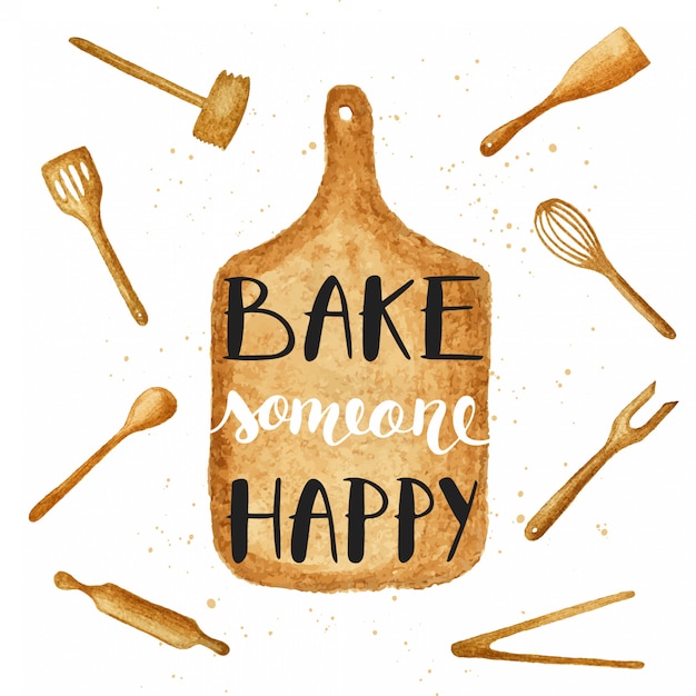 bake someone happy on watercolor cutting board 