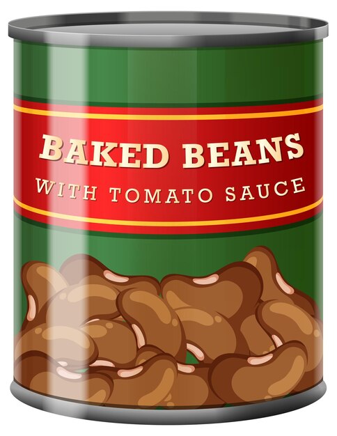 Vector baked beans with tomato sauce food can